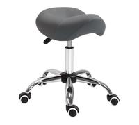 HOMCOM Tabouret à roulettes, Tabouret de Massage avec Hauteur réglable 49-61 cm et Selle Ergonomique, Chaise de Travail à roulettes pivotant 360°, pour Salon de Massage, Tatouage, Clinique, Spa, Gris