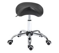 HOMCOM Tabouret à roulettes, Tabouret de Massage avec Hauteur réglable 49-61 cm et Selle Ergonomique, Chaise de Travail à roulettes pivotant 360°, pour Salon de Massage, Tatouage, Clinique, Spa, Noir