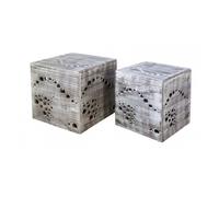 Tabouret Table D'appoint Set De 2 Cubes En Bois