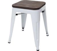 Tabouret HWC-A73 avec assise en bois, tabouret métallique, métal design industriel empilable ~ blanc