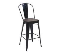 Tabouret MENDLER HWC-A73, avec siège en bois et dossier, métal, style industriel, noir Noir G
