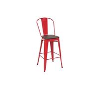 Tabouret HWC-A73, avec siège en bois et dossier, métal, style industriel rouge Multicolore