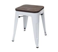 Tabouret Hwc-A73, Avec Siège En Bois, Métal, Style Industriel Blanc Multicolore