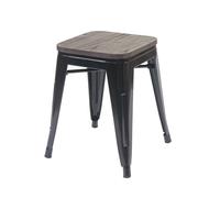 Tabouret HWC-A73, avec siège en bois, métal, style industriel, empilable noir