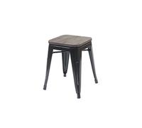 Tabouret HWC-A73, avec siège en bois, métal, style industriel, empilable noir