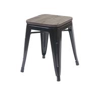 Tabouret Hwc-A73, Avec Siège En Bois, Métal, Style Industriel, Empilable Noir Multicolore