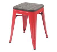Tabouret Hwc-A73, Avec Siège En Bois, Métal, Style Industriel Rouge Multicolore