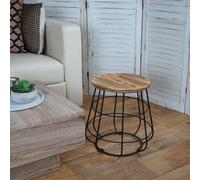 Tabouret Hwc-A80, Tabouret Avec Espace De Rangement, Design Industriel, Bois Naturel, Ø35cm Multicolore