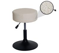 Tabouret Hwc-C22, Tabouret De Maquillage, Réglable En Hauteur Pivotant Ø 37cm Tissu Bouclé (450g/M²) Mvg Crème-Blanc Beige