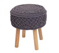 Tabouret HWC-J43, tabouret tricoté pouf, 45x41cm rond tissu/textile gris foncé