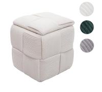 Pouf HWC-Q47, pouf ottomane rembourré, avec couvercle et compartiment de rangement, en Velours (260 g/m²) 43 x 40 x 40 cm crème