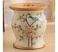 Tabouret Jardin Céramique Chinois, Décoration Ronde avec Rangement, Peint à la Main Motif Fleurs et Oiseaux, Table d’appoint Émaillée pour Extérieur