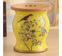 Tabouret Jardin Céramique Chinois, Décoration Ronde avec Rangement, Peint à la Main Motif Fleurs et Oiseaux, Table d’appoint Émaillée pour Extérieur