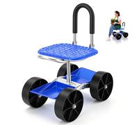 Tabouret Jardin, Chariot Jardin Roulant Siège à Roulettes Siège Mobile Banc D'agenouillement Desserte Pivotant à 360° Hauteur Réglable Tabouret Mobile Avec Poignée Et Plateau Rangement Jardinage