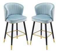 Tabouret Jeu chaises comptoir Cuisine Velours pour Petit-déjeuner, Hauts Tools sans Bras avec Chaise de Bar arrière, Jambes en métal Noir, Hauteur du siè 65 cm (Couleur: Marine) (Bleu Clair)
