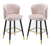 Tabouret Jeu chaises comptoir Cuisine Velours pour Petit-déjeuner, Hauts Tools sans Bras avec Chaise de Bar arrière, Jambes en métal Noir, Hauteur du siè 65 cm (Couleur: Bleu Marine) (Rose Clair)