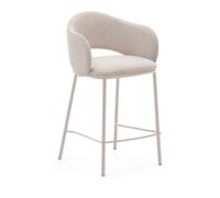 Tabouret Maina en chenille beige et pieds en acier finition beige, certifié FSC Mix, 65 cm