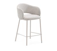 Tabouret Maina en chenille beige et pieds en acier finition beige, certifié FSC Mix, 65 cm
