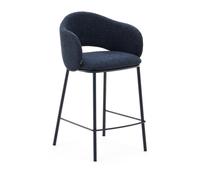 Tabouret Maina en chenille bleue et pieds en acier finition bleue, certifié FSC Mix, 65 cm