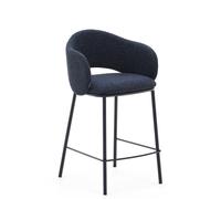 Tabouret Maina en chenille bleue et pieds en acier finition bleue, certifié FSC Mix, 65 cm