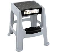 Tabouret marchepied - EDA PLASTIQUE - 2 marches avec coffre de rangement - Gris perle - Marche noir