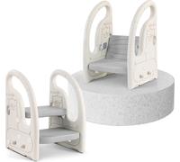 Tabouret marchepied Onasti pour enfants 2 marches, hauteur réglable Tabouret marchepied pour enfants, avec poignées, tabouret marchepied à deux marches, de 1,5 à 5 ans environ Gris
