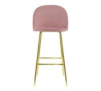 Tabouret - MEDIA WAVE STORE - GRETA - Velours rose clair - Structure dorée - Dossier et repose-pieds