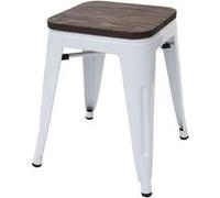 Tabouret Hwc-A73, Avec Siège En Bois, Métal, Style Industriel Blanc Multicolore