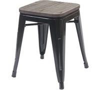 Tabouret HWC-A73, avec siège en bois, métal, style industriel, empilable noir