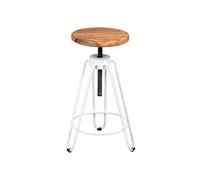 AltoBuy Thibert - Tabouret Métal Blanc et Bois Massif