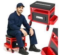 Tabouret Mobile d'atelier avec tiroir, Compartiments et Plateau à Outils et vis, Chaise pour Maccanico Atelier Porte-Bagages, roulettes pivotantes à 360°, Assise rembourrée et Structure en Acier
