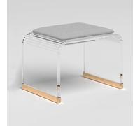 Tabouret moderne en acrylique transparent avec coussin en velours, siège de coiffeuse rembourré, petit banc d'entrée pour chambre, salon et bureau, aucun assemblage requis (H 25 cm, transpar