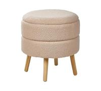 Tabouret Moderne en Bouclé Rangement Pieds en Bois Beige Okaton