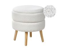 Tabouret Moderne en Bouclé Rangement Pieds en Bois Blanc Okaton
