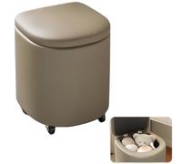 Tabouret ottoman 2 en 1 avec roulettes en cuir synthétique et repose-pieds rond pour salon et chambre à coucher - Élégant et fonctionnel (style roue C)