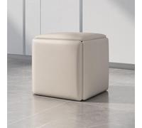 Tabouret ottoman cube 5 en 1 avec roulettes pivotantes et siège en cuir amovible Petit pouf carré blanc cassé pour salon, chambre à coucher