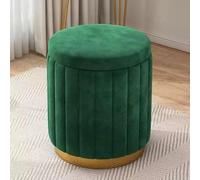 Tabouret ottoman de luxe en velours, repose-pieds de rangement rond, siège élégant pour chambre à coucher et salon, vert foncé (33 x 43,2 cm)