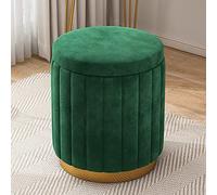 Tabouret ottoman de rangement en velours vert, siège de coiffeuse rond, repose-pieds rembourré confortable pour chambre de fille, pour femme, 34 x 34 x 44 cm