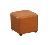 Tabouret ottoman élégant marron - Cadre en bois massif ciré et cuir ciré - Repose-pieds bas carré pour changer de chaussures 30 x 30 x 25 cm - Décoration d'intérieur multifonction