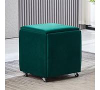 Tabouret ottoman empilable 5 en 1 avec roulettes pivotantes, repose-pieds mobile et cube gigogne, grand tabouret de canapé en velours vert doré pour salon, chambre à coucher, bureau
