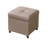 Tabouret ottoman en cuir avec couvercle pliable - Petit banc à chaussures pour entrée - Repose-pieds rembourré avec rangement caché - Beige gris (32 cm)