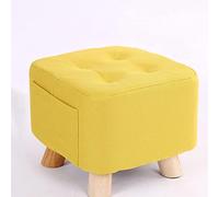 Tabouret ottoman en lin jaune pour salon et chambre à coucher Petit repose-pieds carré pour changer et se reposer 28 x 28 x 25 cm
