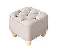 Tabouret ottoman en simili cuir beige - Petit repose-pieds rembourré avec pieds épais pour salon, bureau - Taille compacte 28 x 28 x 28 cm