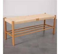 Tabouret ottoman moderne de ferme en corde de coton tissée à la main et étagère à chaussures en chêne naturel pour intérieur/extérieur pour chambre à coucher, entrée, couloir, noir, 110 x 35 x 45 cm