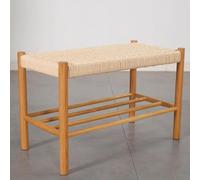 Tabouret ottoman moderne de ferme en corde de coton tissée à la main et étagère en chêne naturel pour intérieur et extérieur Noir élégant pour entrée et couloir (109,2 x 35,6 x 45,7 cm)