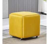 Tabouret ottoman pivotant 5 en 1 avec design empilable en cuir synthétique avec roulettes pivotantes mobiles, parfait pour le salon ou la chambre à coucher, finition velours, dimensions 14 x 14 x 15