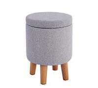 Tabouret Ottoman, Repose-Pieds en Coton et Lin, Pouf de Rangement, Tabouret de Coiffeuse pour Chambre à Coucher/Gris Clair / 32 x 45 cm