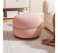 Tabouret ottoman rond en bouclette doux et compact rembourré avec repose-pieds rembourré pour salon, chambre à coucher, canapé 35 x 35 x 22 cm, blanc