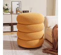 Tabouret ottoman rond en bouclette doux et compact rembourré avec repose-pieds rembourré pour salon, chambre à coucher, canapé 35 x 35 x 22 cm, blanc