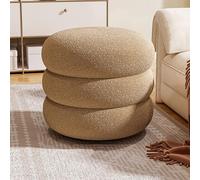 Tabouret ottoman rond en bouclette doux et compact rembourré avec repose-pieds rembourré pour salon, chambre à coucher, canapé 35 x 35 x 22 cm, blanc